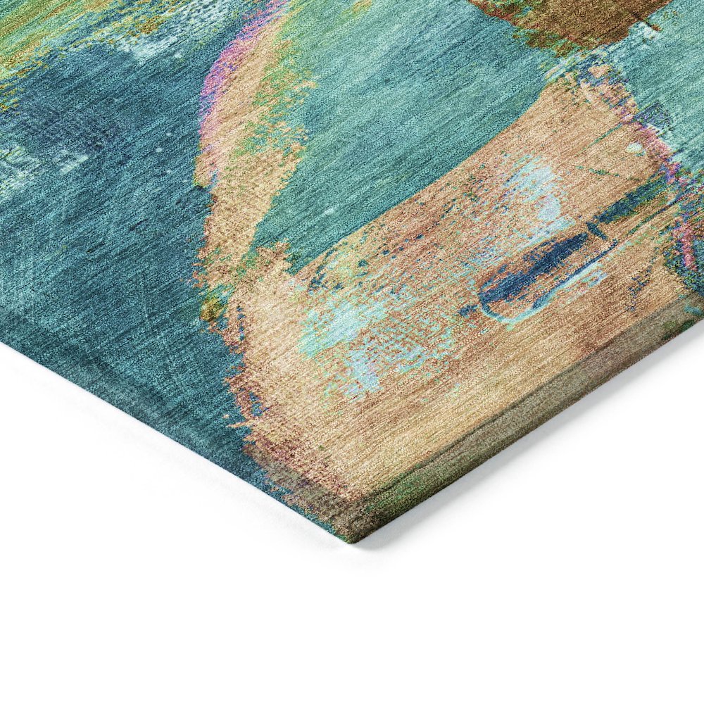 Machine Washable Indoor/Outdoor Chantille ACN2040 Teal 1'8" x 2'6" Rug. Picture 3