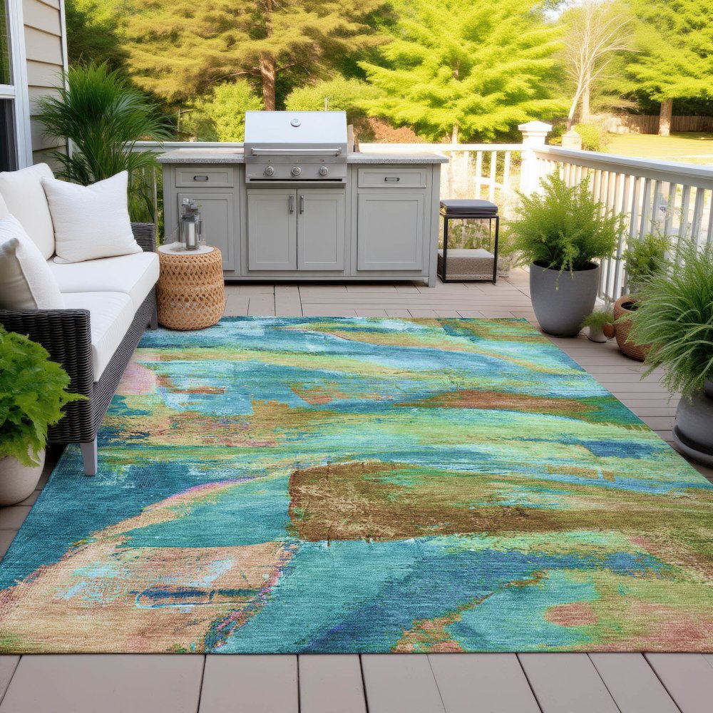 Machine Washable Indoor/Outdoor Chantille ACN2040 Teal 2'6" x 3'10" Rug. Picture 7
