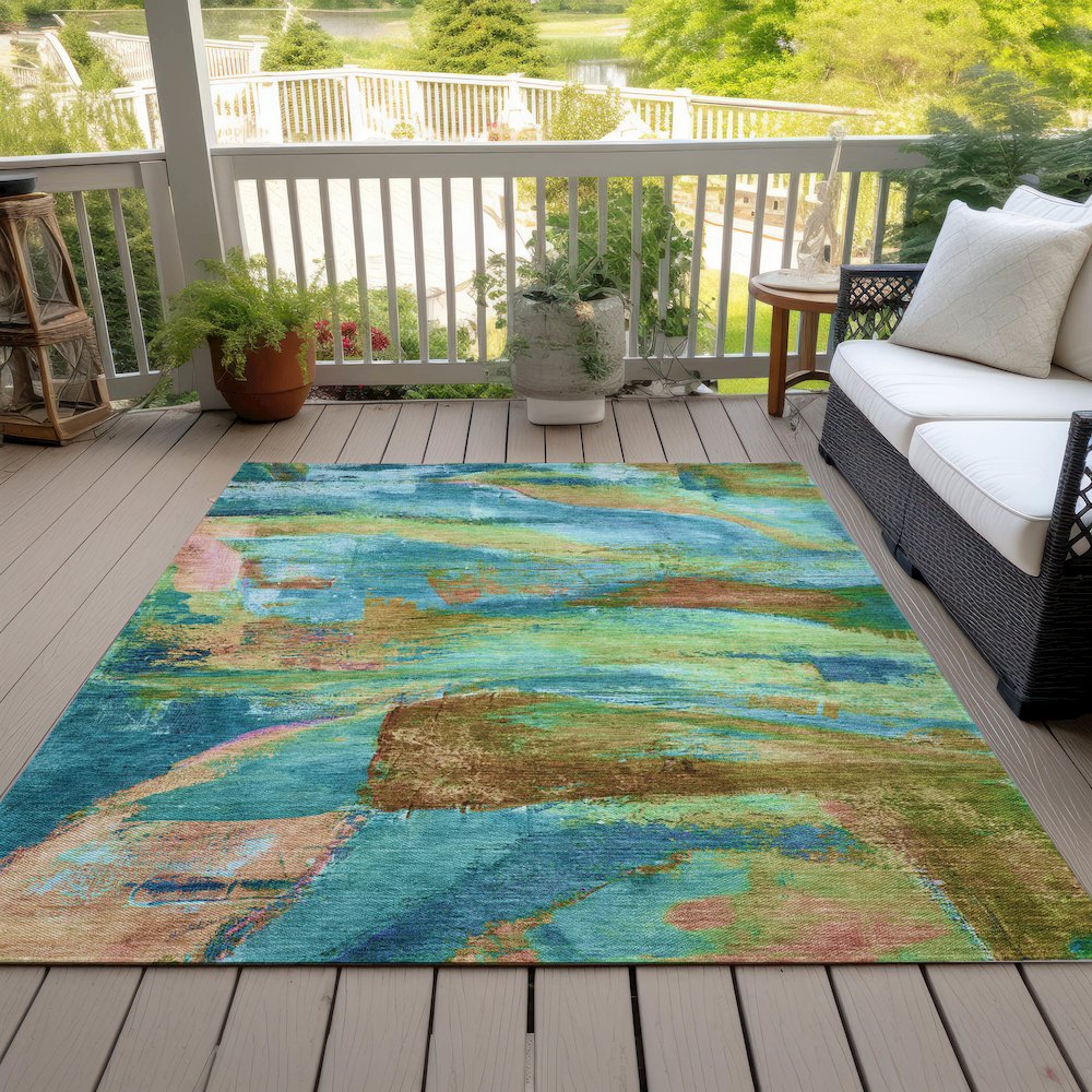 Machine Washable Indoor/Outdoor Chantille ACN2040 Teal 2'6" x 3'10" Rug. Picture 8