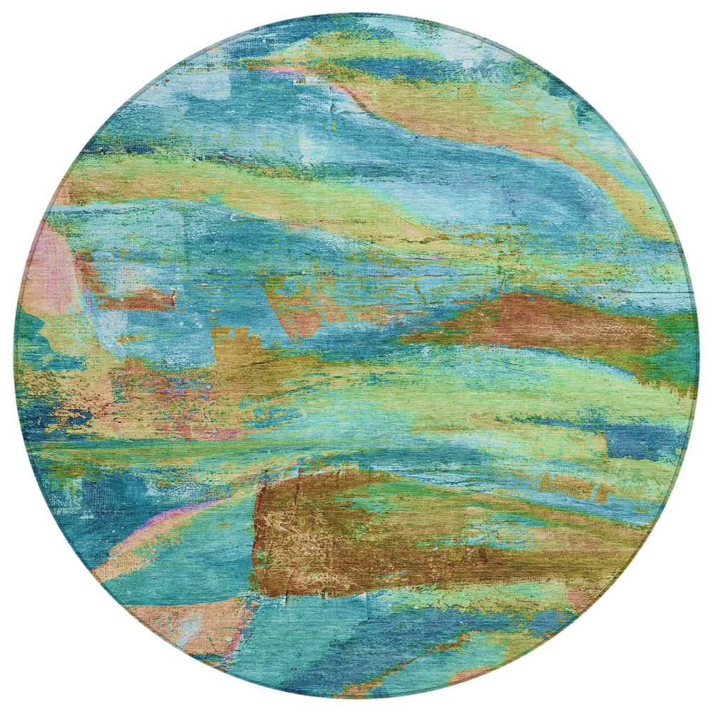 Machine Washable Indoor/Outdoor Chantille ACN2040 Teal 8' x 8' Round Rug. Picture 1