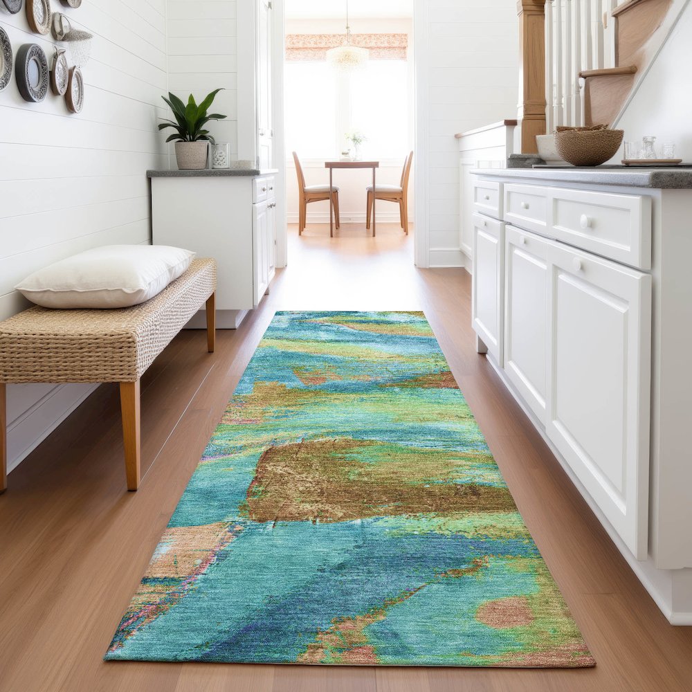Machine Washable Indoor/Outdoor Chantille ACN2040 Teal 2'3" x 7'6" Runner Rug. Picture 5