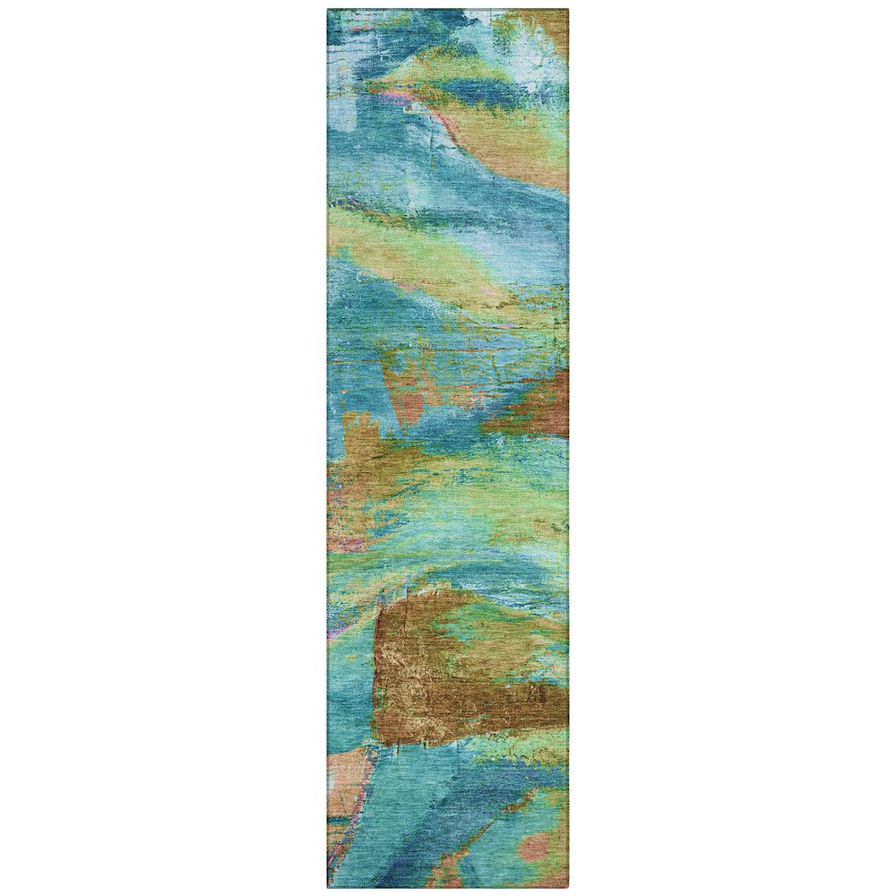 Machine Washable Indoor/Outdoor Chantille ACN2040 Teal 2'3" x 7'6" Runner Rug. Picture 1