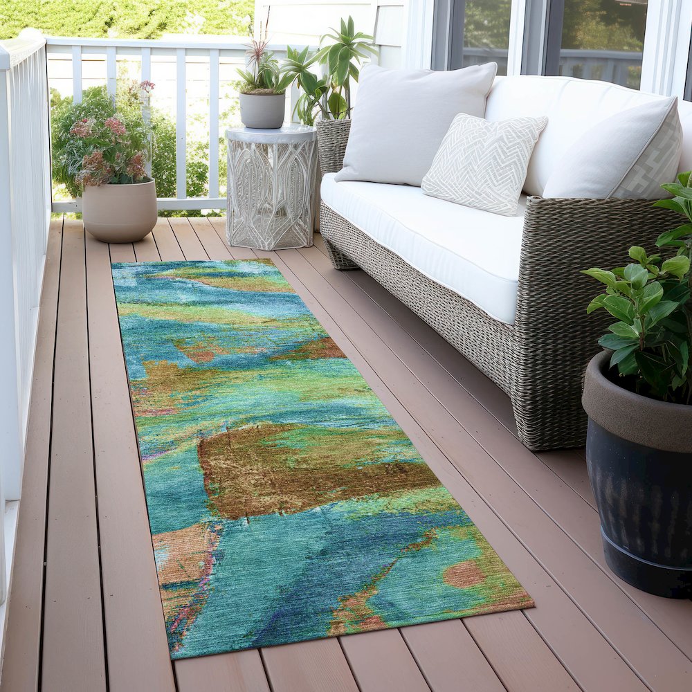 Machine Washable Indoor/Outdoor Chantille ACN2040 Teal 2'3" x 7'6" Runner Rug. Picture 6