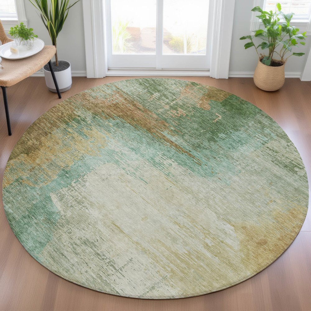Machine Washable Indoor/Outdoor Chantille ACN2041 Aloe 8' x 8' Round Rug. Picture 5