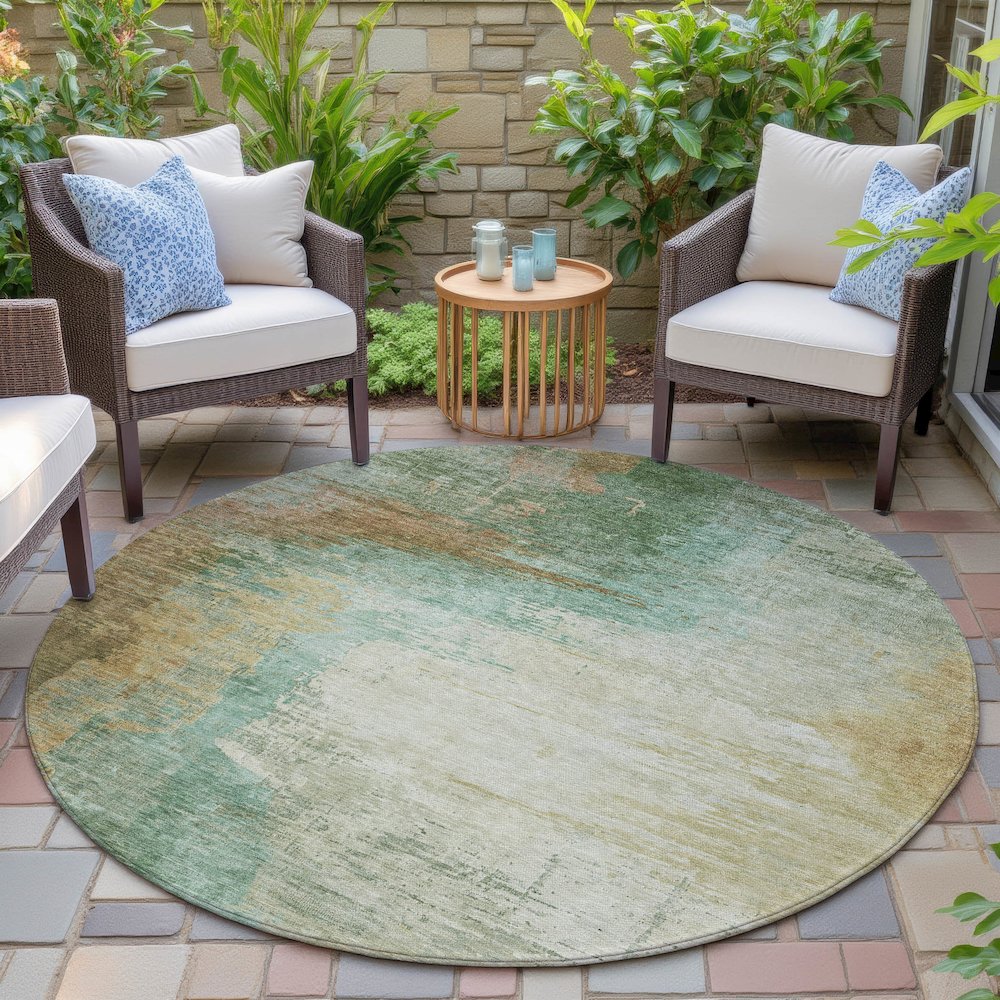 Machine Washable Indoor/Outdoor Chantille ACN2041 Aloe 8' x 8' Round Rug. Picture 6