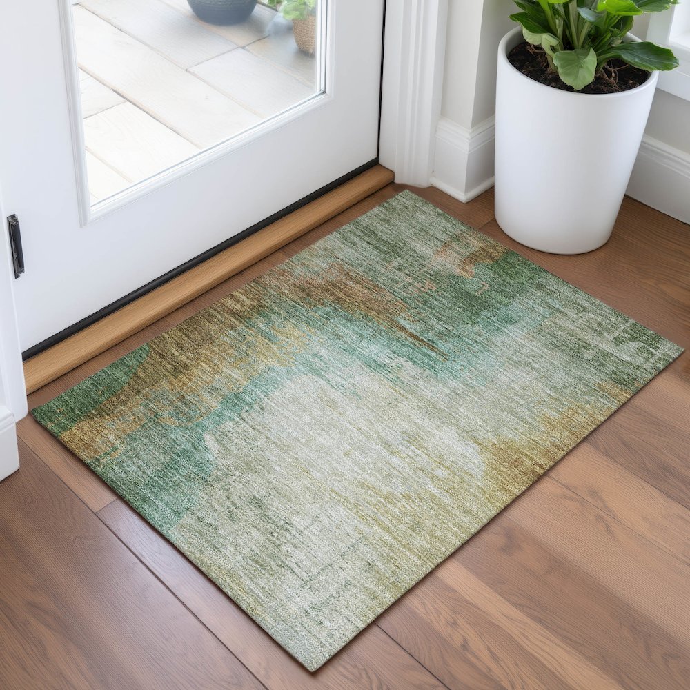 Machine Washable Indoor/Outdoor Chantille ACN2041 Aloe 1'8" x 2'6" Rug. Picture 5
