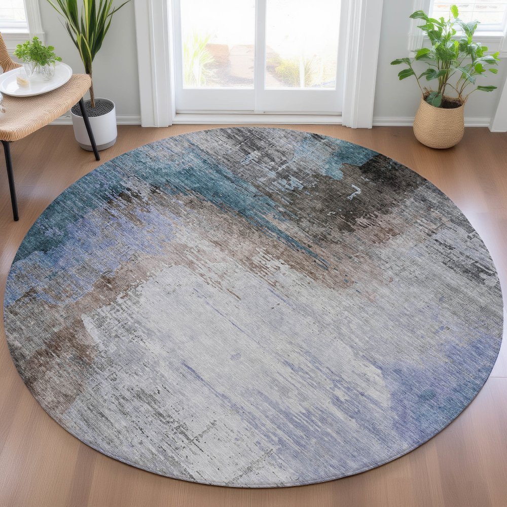 Machine Washable Indoor/Outdoor Chantille ACN2041 Brown 8' x 8' Round Rug. Picture 5