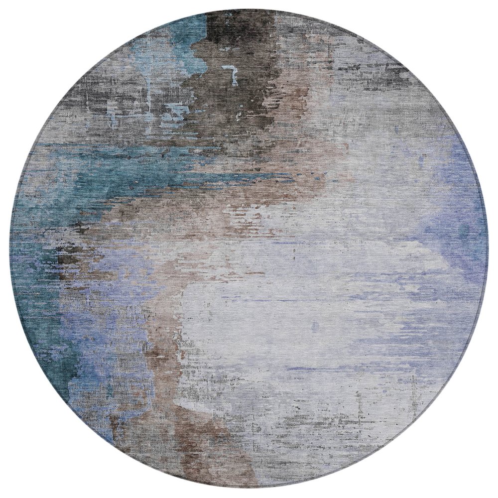 Machine Washable Indoor/Outdoor Chantille ACN2041 Brown 8' x 8' Round Rug. Picture 1