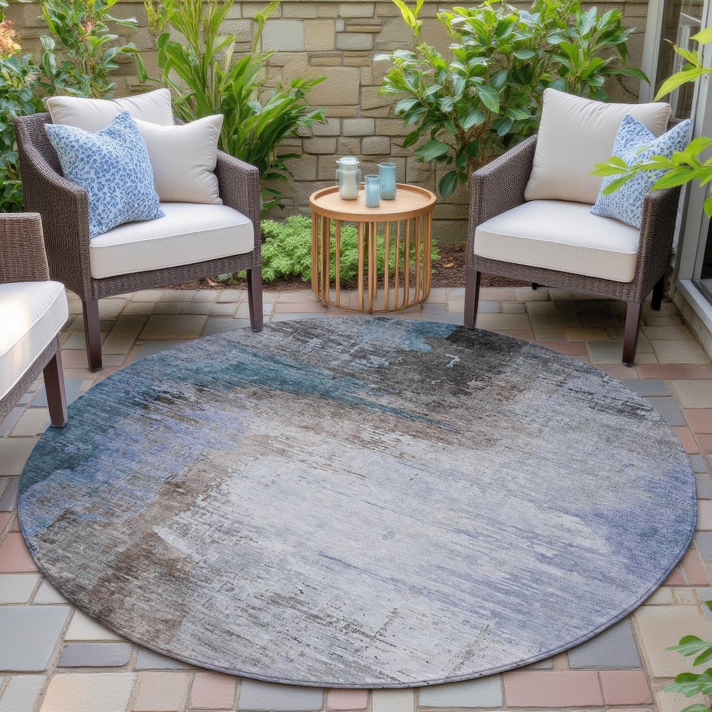 Machine Washable Indoor/Outdoor Chantille ACN2041 Brown 8' x 8' Round Rug. Picture 6