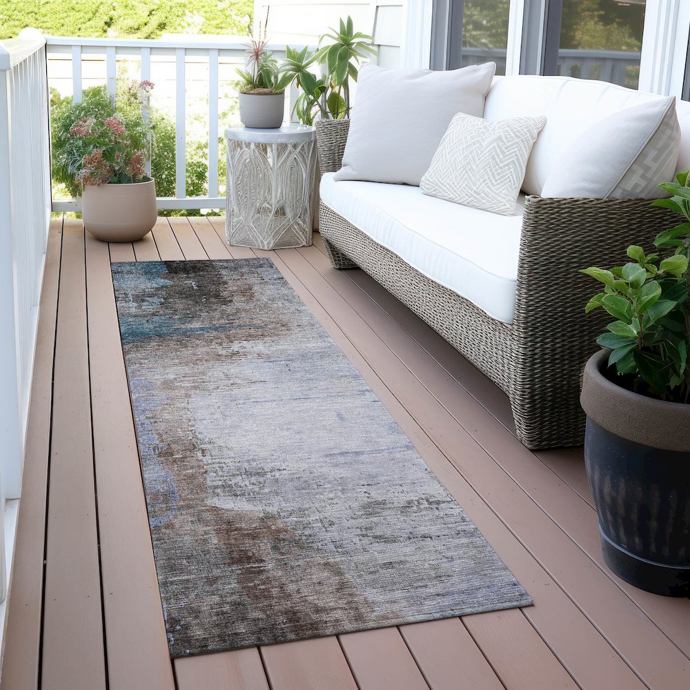 Machine Washable Indoor/Outdoor Chantille ACN2041 Brown 2'3" x 7'6" Runner Rug. Picture 6