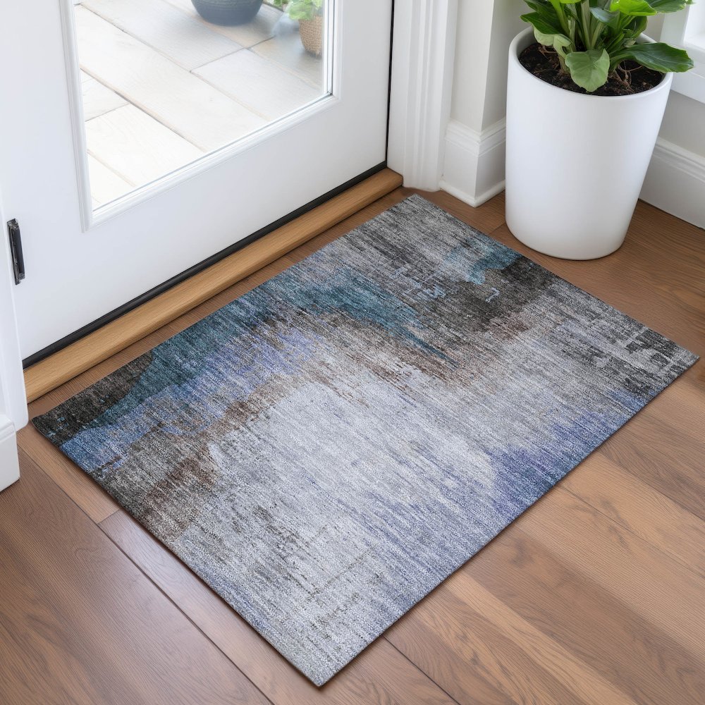 Machine Washable Indoor/Outdoor Chantille ACN2041 Brown 1'8" x 2'6" Rug. Picture 5