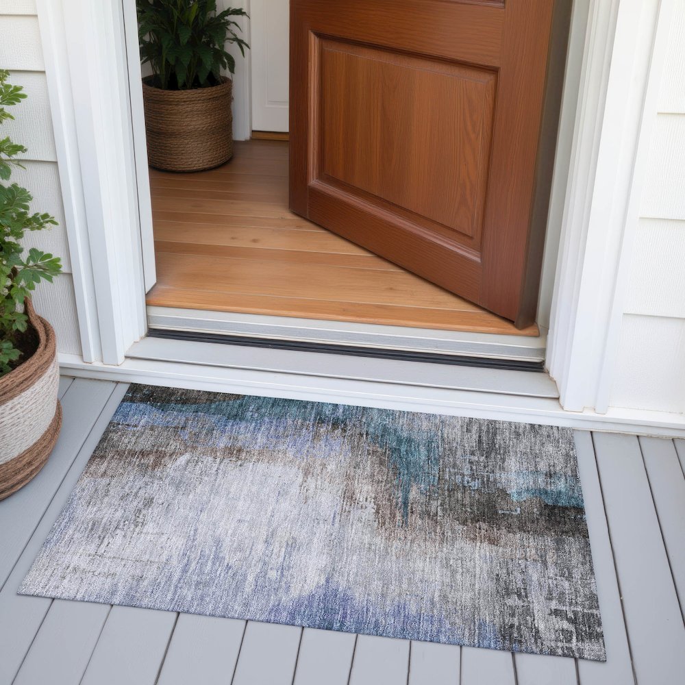 Machine Washable Indoor/Outdoor Chantille ACN2041 Brown 1'8" x 2'6" Rug. Picture 6