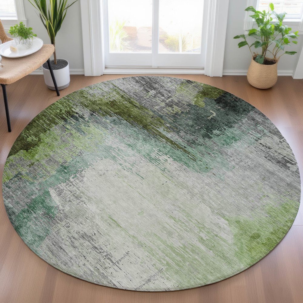 Machine Washable Indoor/Outdoor Chantille ACN2041 Green 8' x 8' Round Rug. Picture 5