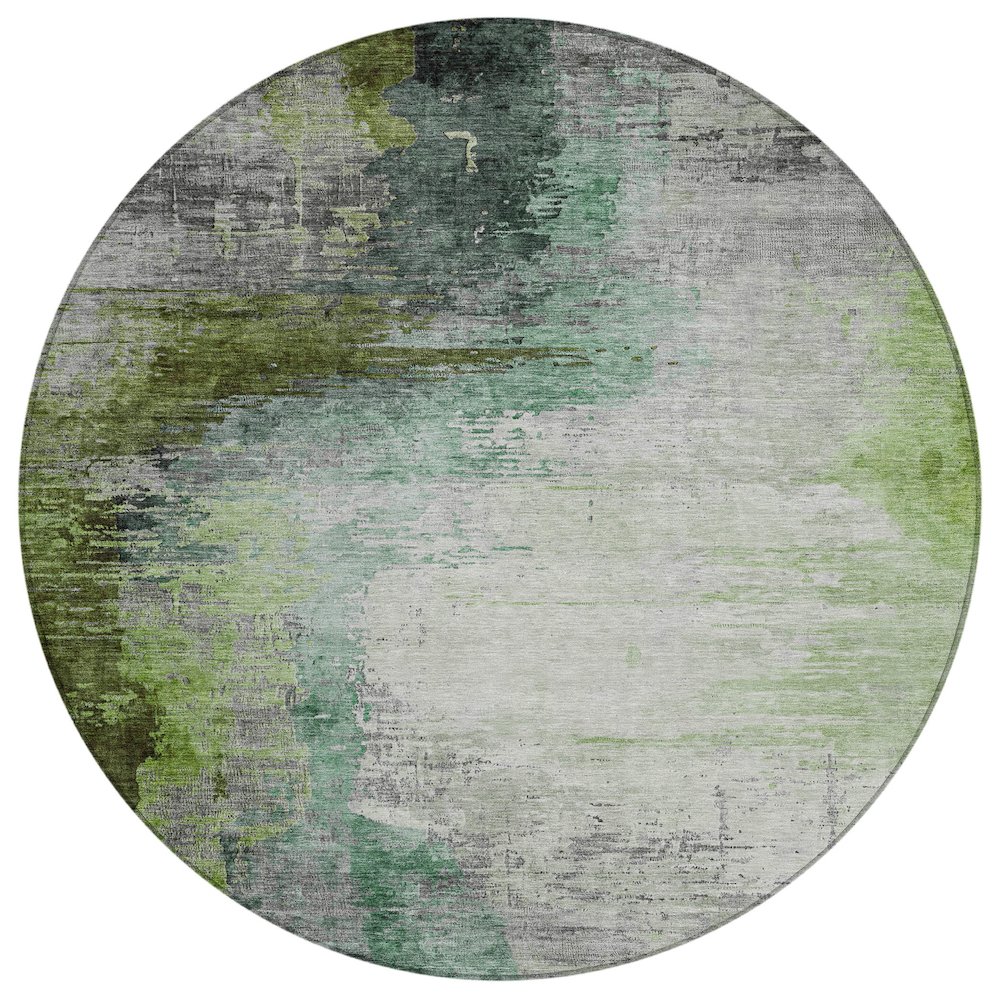 Machine Washable Indoor/Outdoor Chantille ACN2041 Green 8' x 8' Round Rug. Picture 1