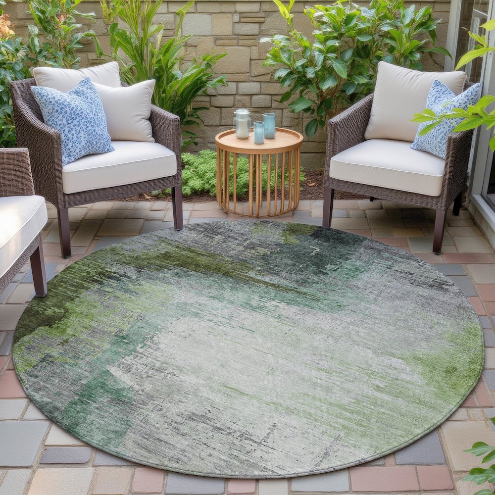 Machine Washable Indoor/Outdoor Chantille ACN2041 Green 8' x 8' Round Rug. Picture 6