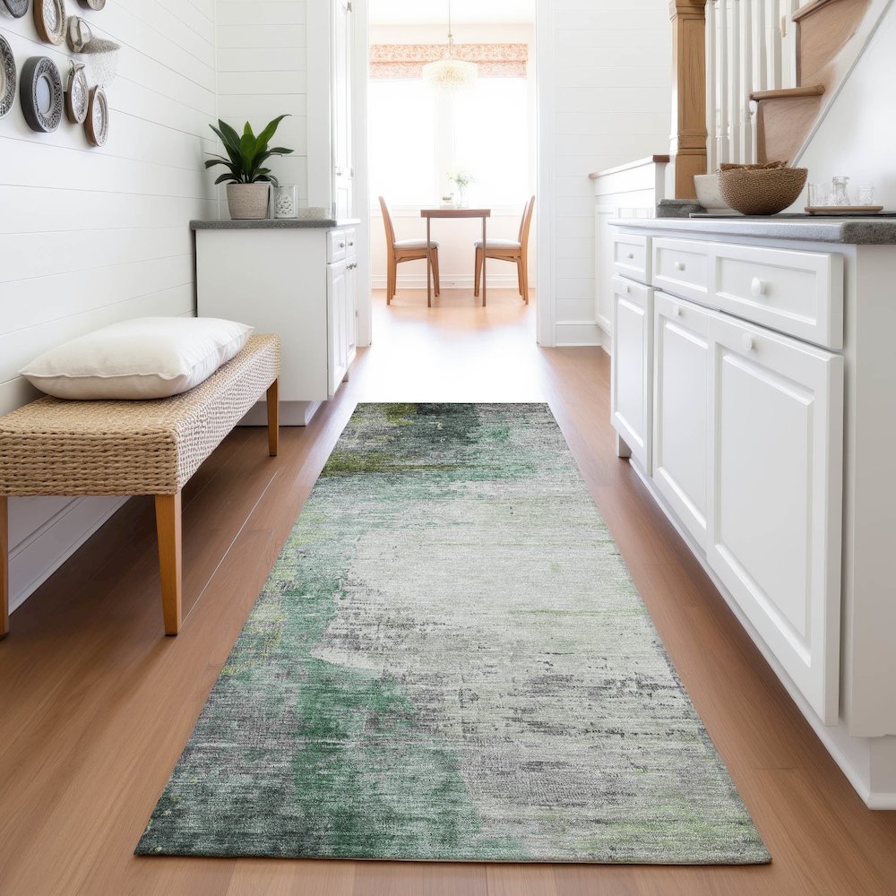 Machine Washable Indoor/Outdoor Chantille ACN2041 Green 2'3" x 7'6" Runner Rug. Picture 5
