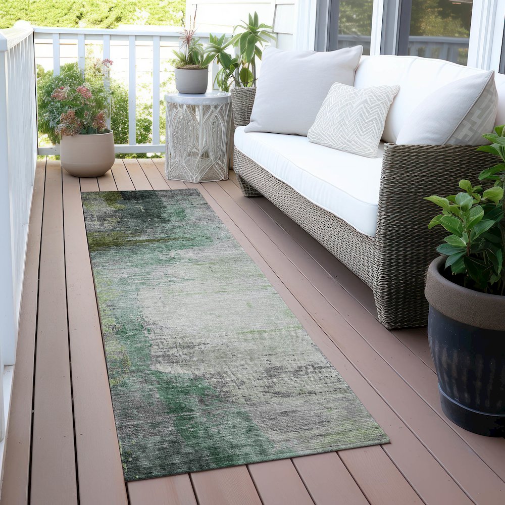 Machine Washable Indoor/Outdoor Chantille ACN2041 Green 2'3" x 7'6" Runner Rug. Picture 6