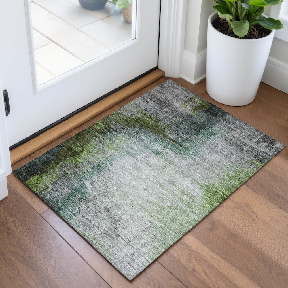 Machine Washable Indoor/Outdoor Chantille ACN2041 Green 1'8" x 2'6" Rug. Picture 5