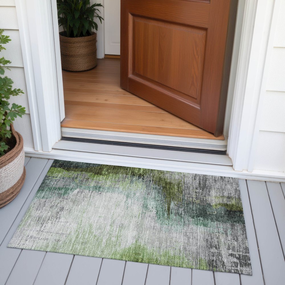 Machine Washable Indoor/Outdoor Chantille ACN2041 Green 1'8" x 2'6" Rug. Picture 6