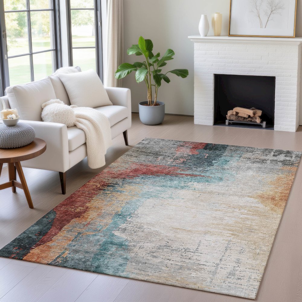 Machine Washable Indoor/Outdoor Chantille ACN2041 Teal 2'6" x 3'10" Rug. Picture 5