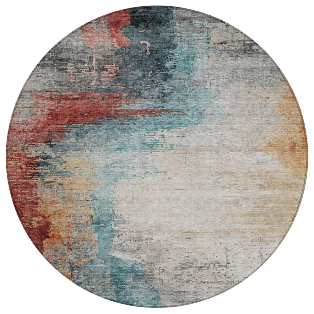 Machine Washable Indoor/Outdoor Chantille ACN2041 Teal 8' x 8' Round Rug. Picture 1
