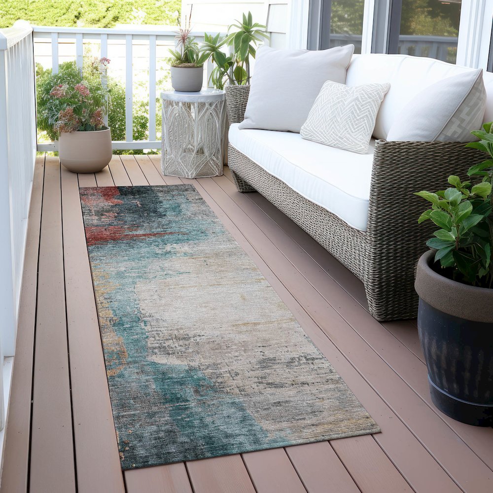 Machine Washable Indoor/Outdoor Chantille ACN2041 Teal 2'3" x 7'6" Runner Rug. Picture 6