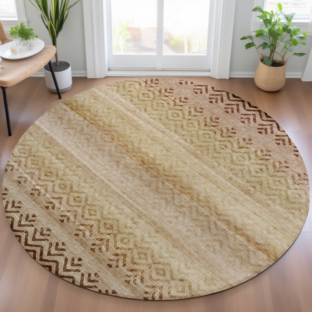 Machine Washable Indoor/Outdoor Chantille ACN2042 Beige 8' x 8' Round Rug. Picture 5