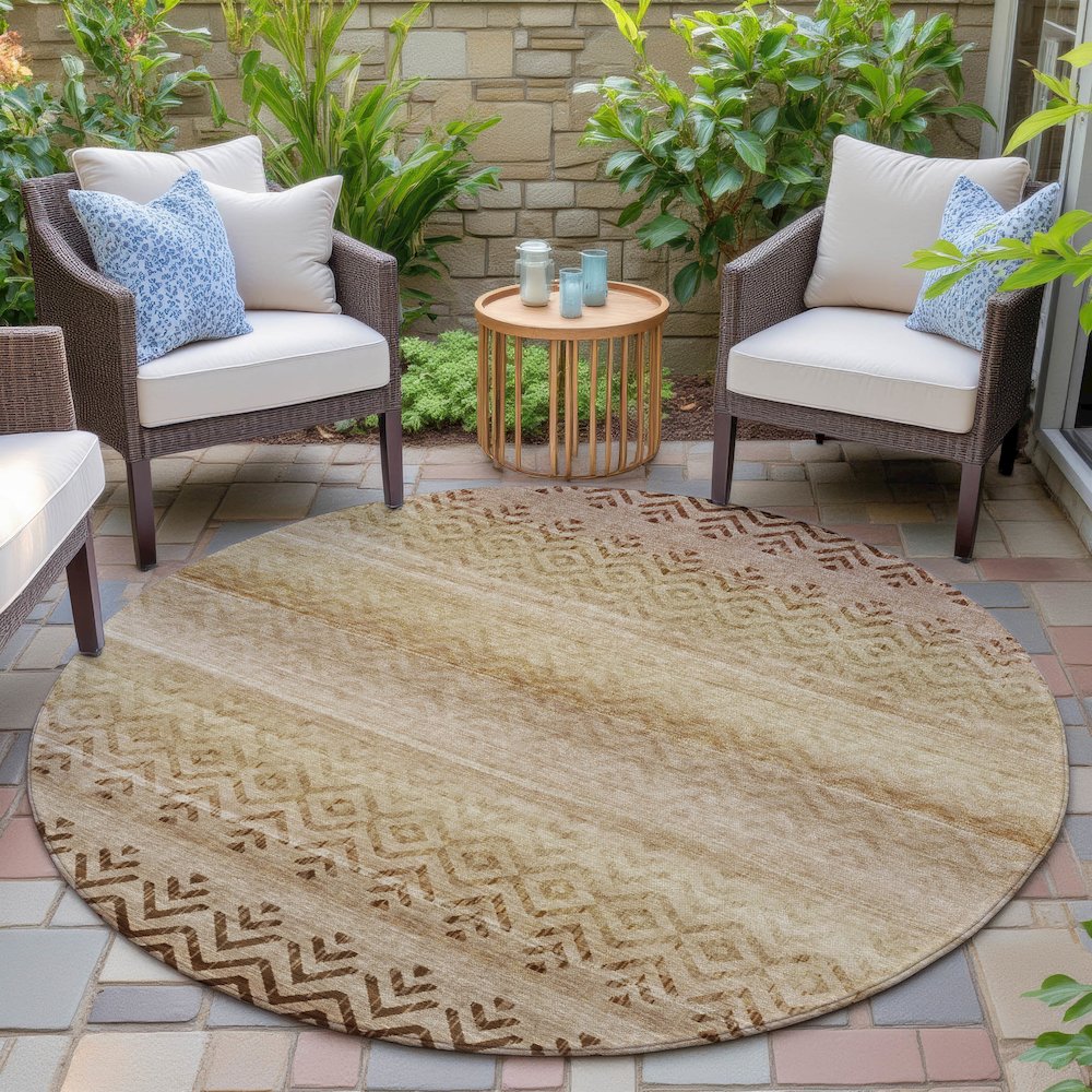 Machine Washable Indoor/Outdoor Chantille ACN2042 Beige 8' x 8' Round Rug. Picture 6