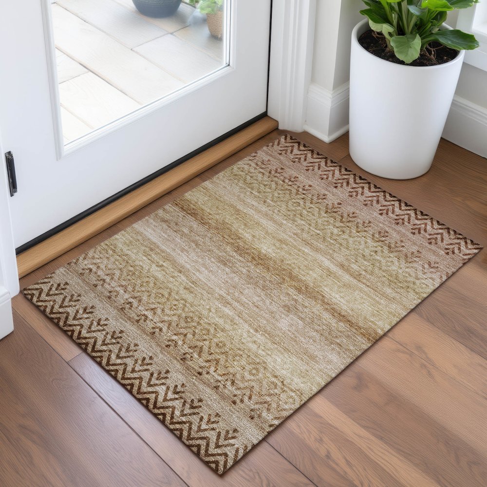 Machine Washable Indoor/Outdoor Chantille ACN2042 Beige 1'8" x 2'6" Rug. Picture 5