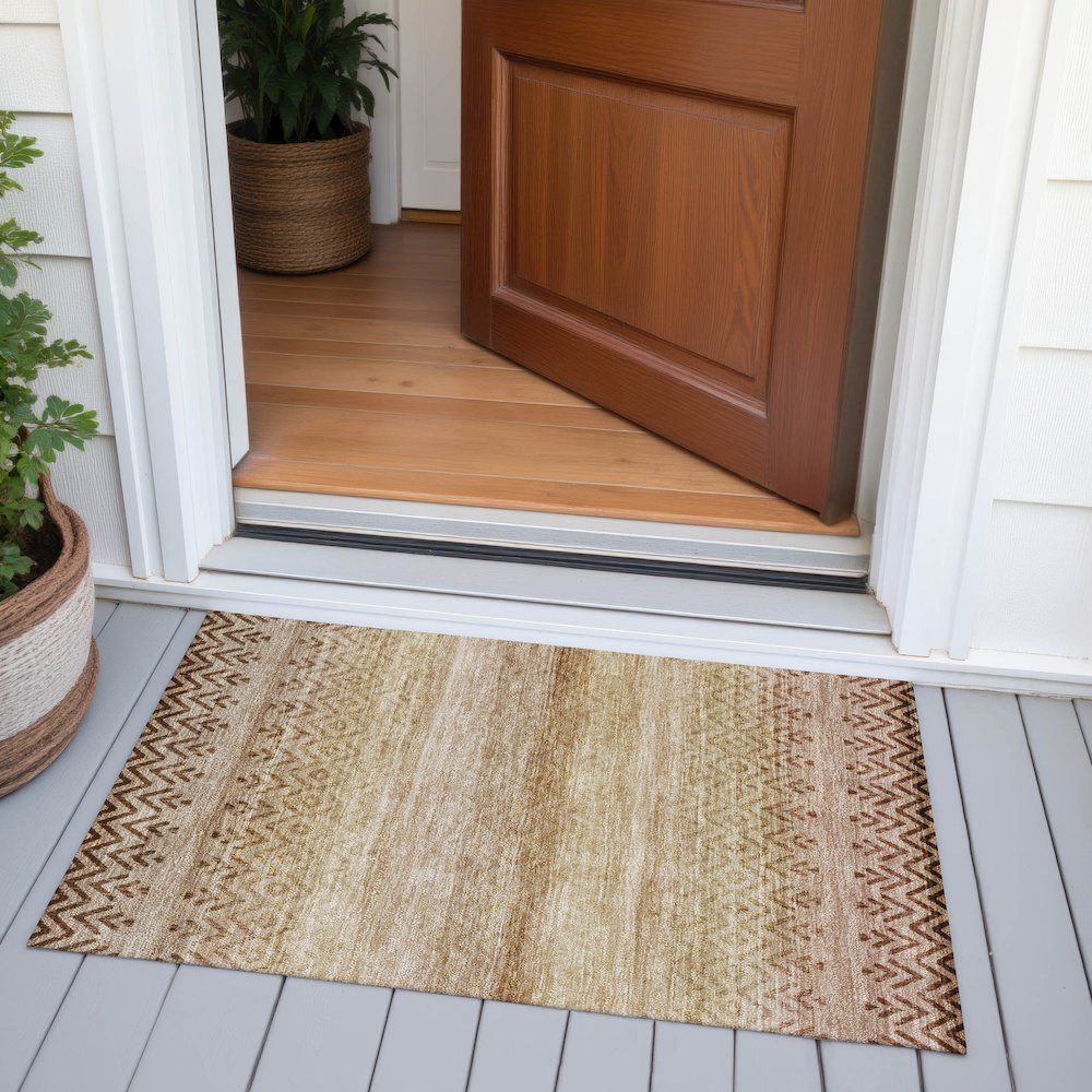 Machine Washable Indoor/Outdoor Chantille ACN2042 Beige 1'8" x 2'6" Rug. Picture 6