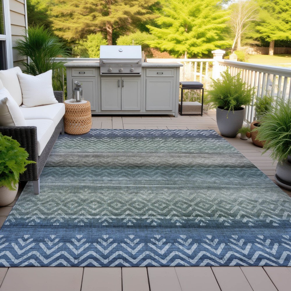 Machine Washable Indoor/Outdoor Chantille ACN2042 Blue 2'6" x 3'10" Rug. Picture 7