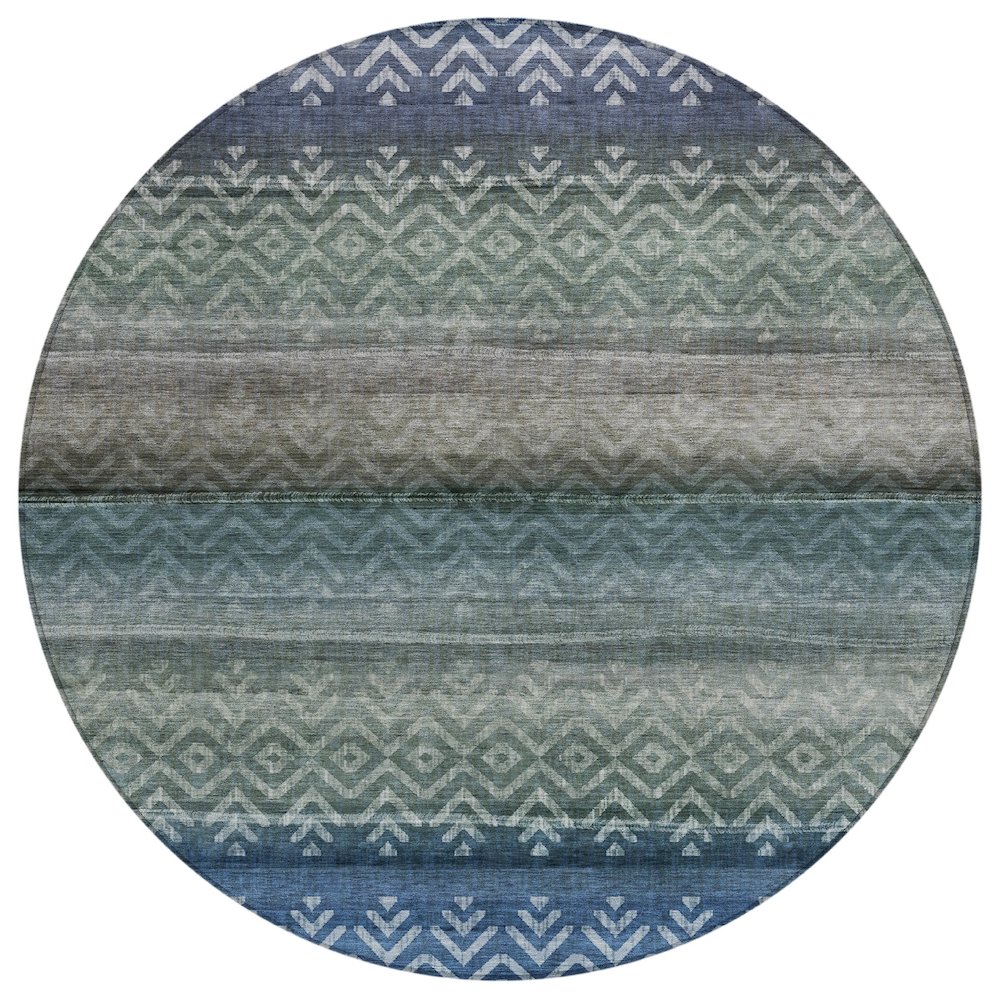 Machine Washable Indoor/Outdoor Chantille ACN2042 Blue 8' x 8' Round Rug. Picture 1