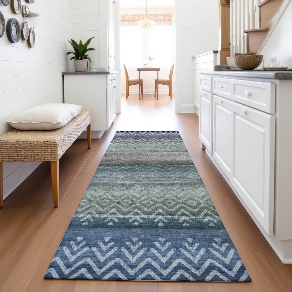 Machine Washable Indoor/Outdoor Chantille ACN2042 Blue 2'3" x 7'6" Runner Rug. Picture 5