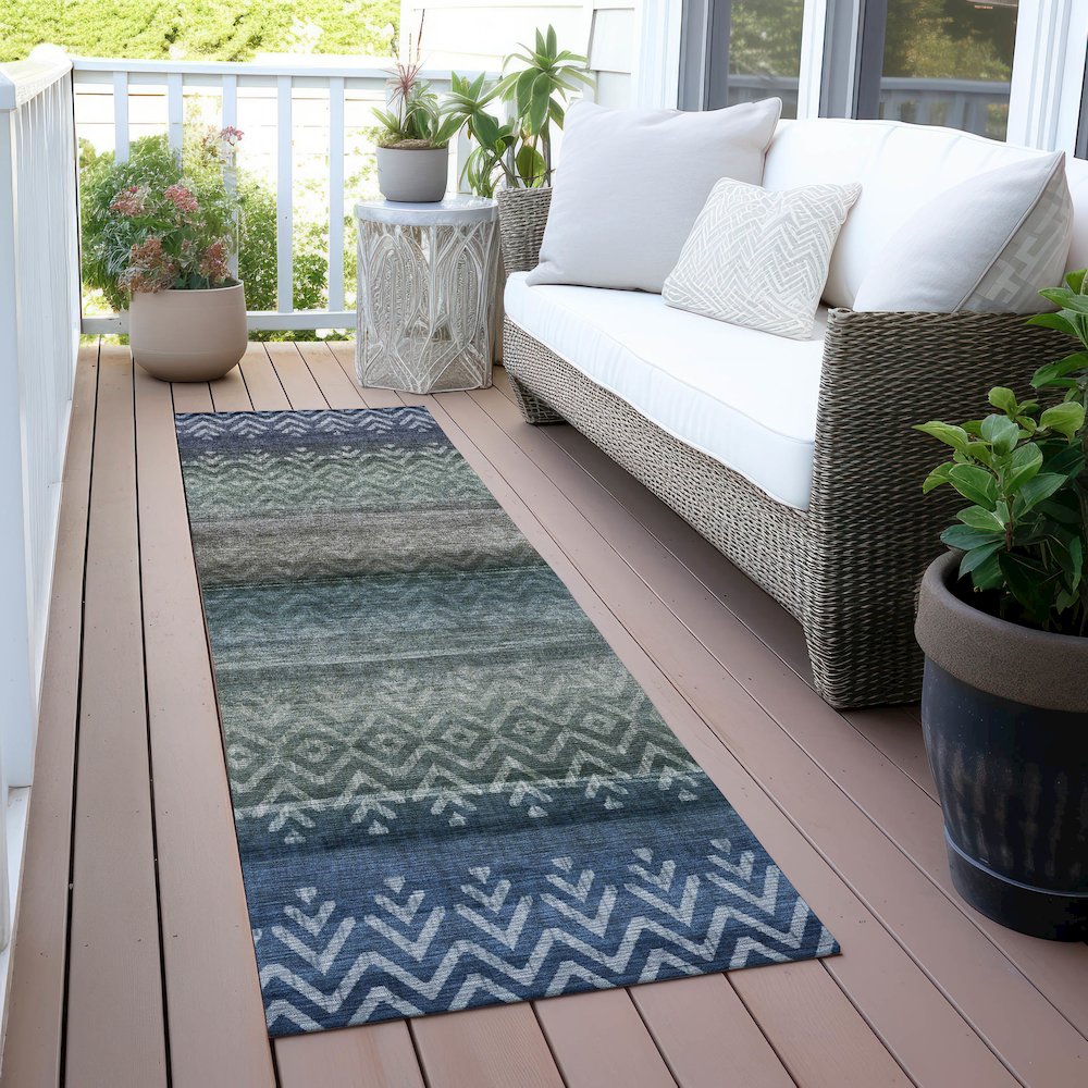 Machine Washable Indoor/Outdoor Chantille ACN2042 Blue 2'3" x 7'6" Runner Rug. Picture 6