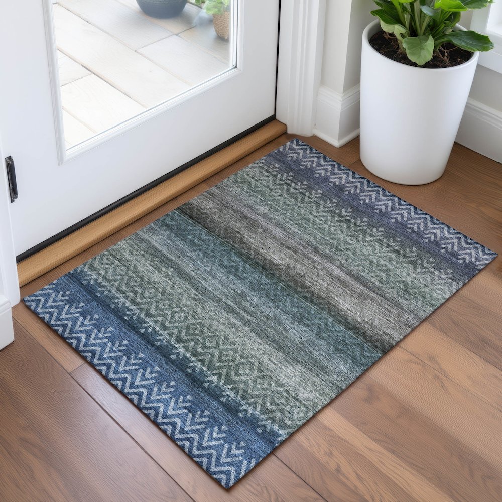 Machine Washable Indoor/Outdoor Chantille ACN2042 Blue 1'8" x 2'6" Rug. Picture 5