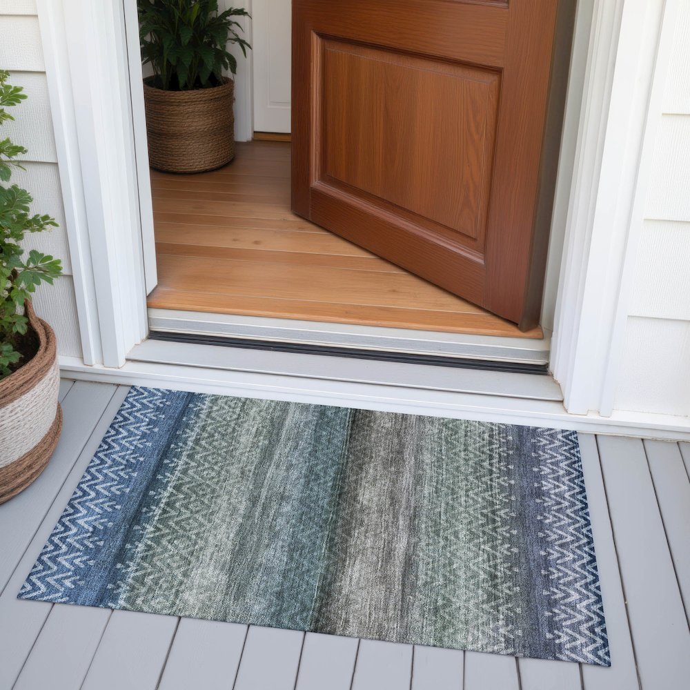 Machine Washable Indoor/Outdoor Chantille ACN2042 Blue 1'8" x 2'6" Rug. Picture 6