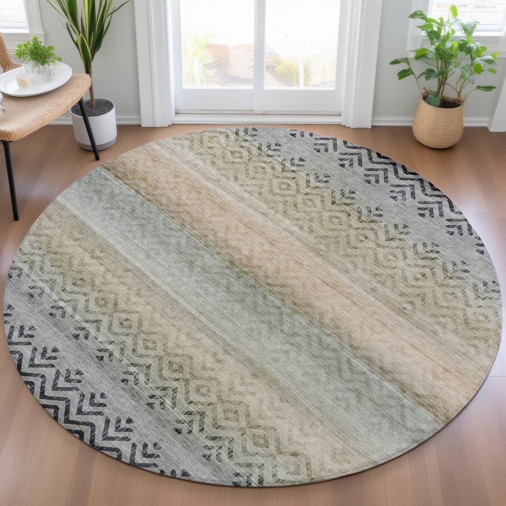 Machine Washable Indoor/Outdoor Chantille ACN2042 Gray 8' x 8' Round Rug. Picture 5