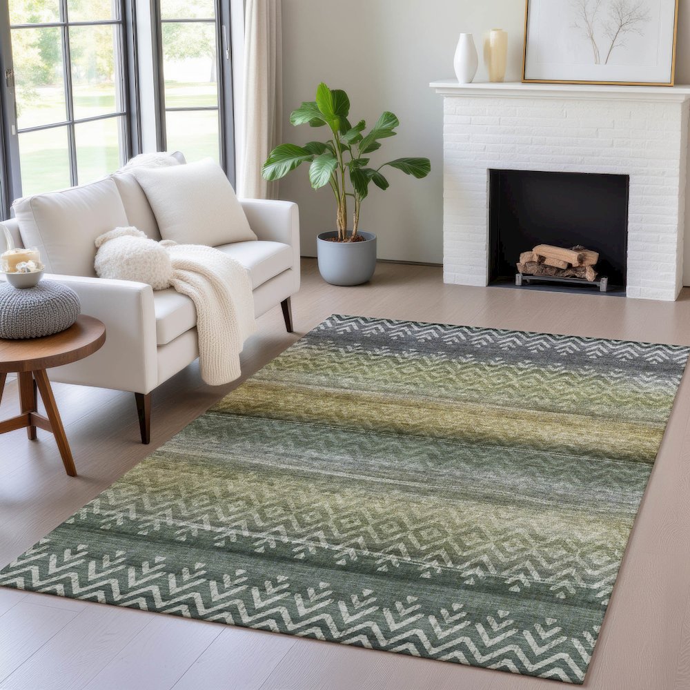 Machine Washable Indoor/Outdoor Chantille ACN2042 Green 2'6" x 3'10" Rug. Picture 5