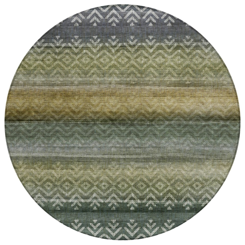 Machine Washable Indoor/Outdoor Chantille ACN2042 Green 8' x 8' Round Rug. Picture 1