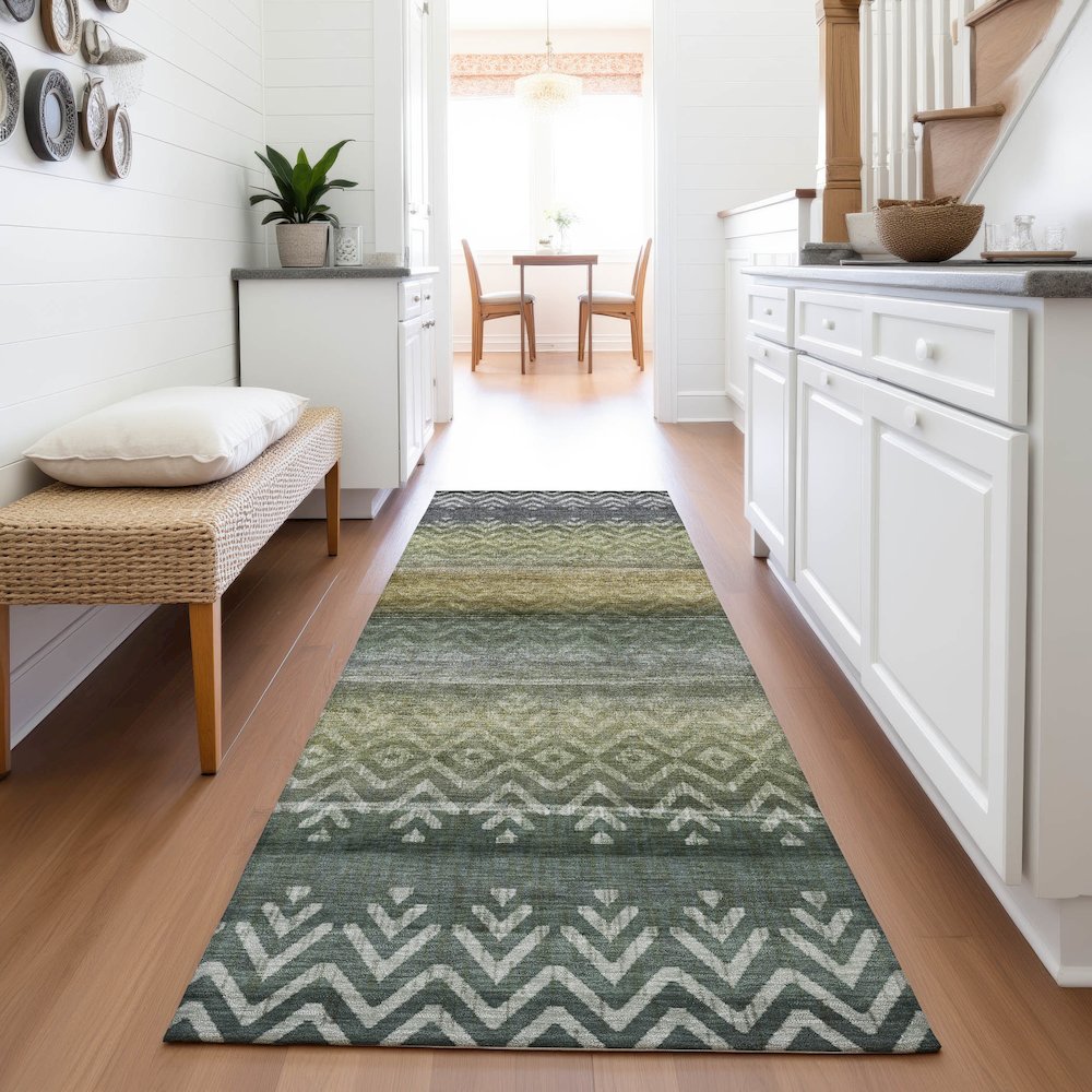 Machine Washable Indoor/Outdoor Chantille ACN2042 Green 2'3" x 7'6" Runner Rug. Picture 5