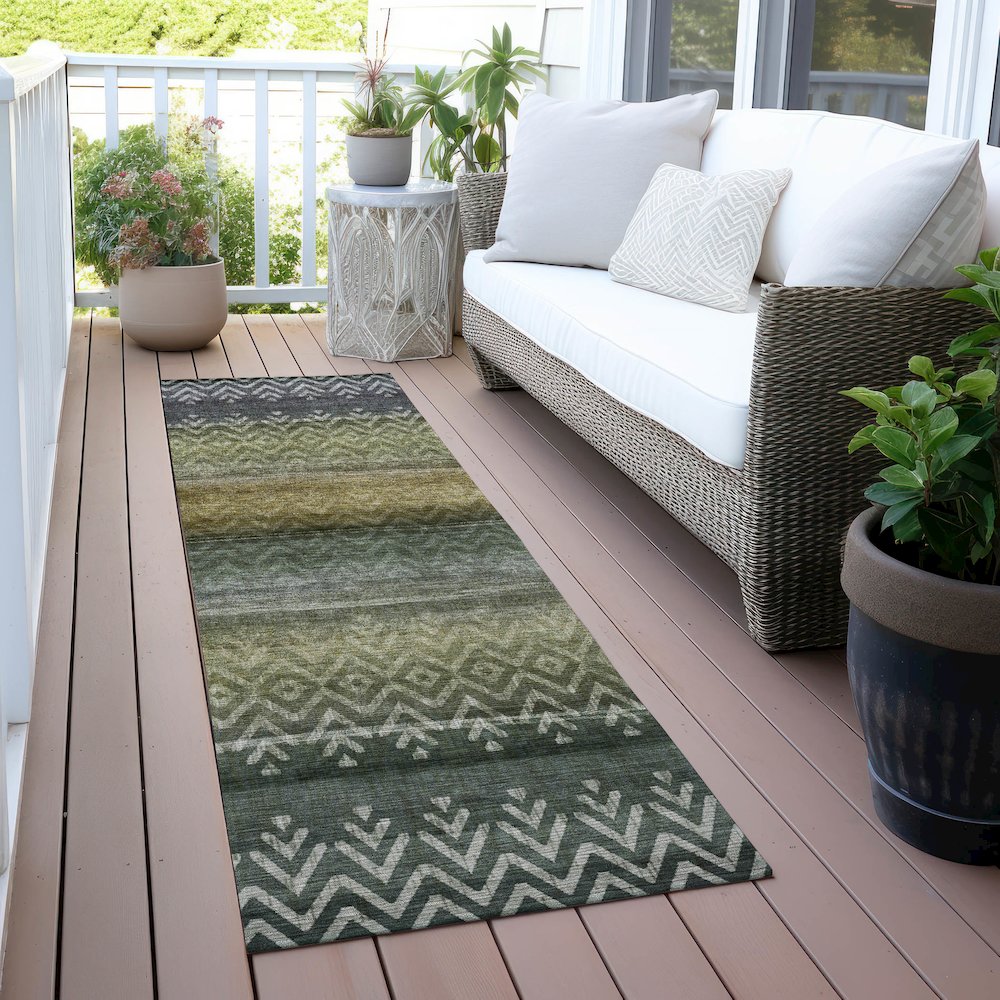 Machine Washable Indoor/Outdoor Chantille ACN2042 Green 2'3" x 7'6" Runner Rug. Picture 6