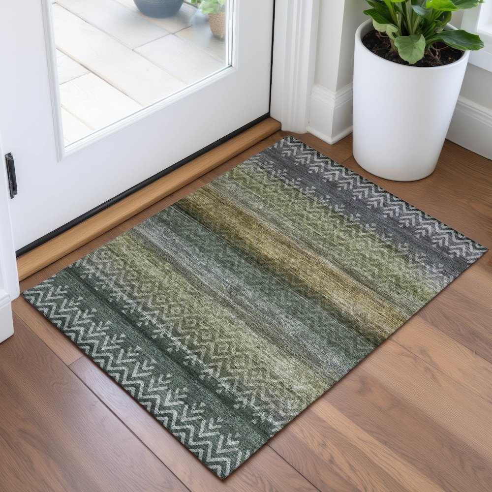 Machine Washable Indoor/Outdoor Chantille ACN2042 Green 1'8" x 2'6" Rug. Picture 5