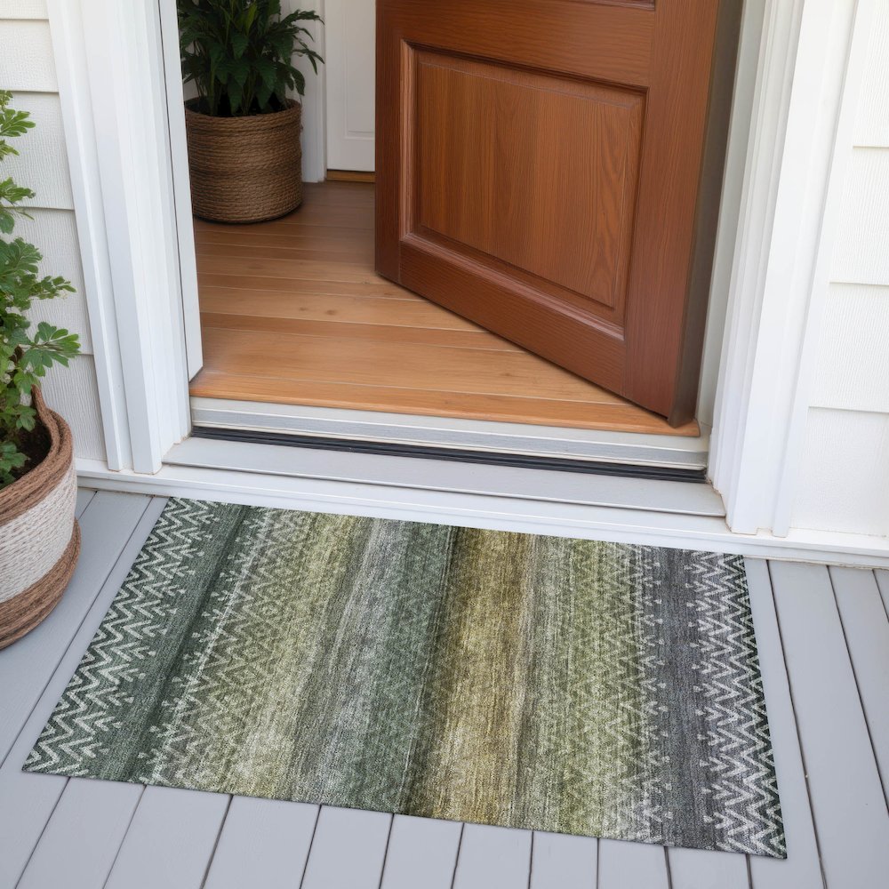 Machine Washable Indoor/Outdoor Chantille ACN2042 Green 1'8" x 2'6" Rug. Picture 6