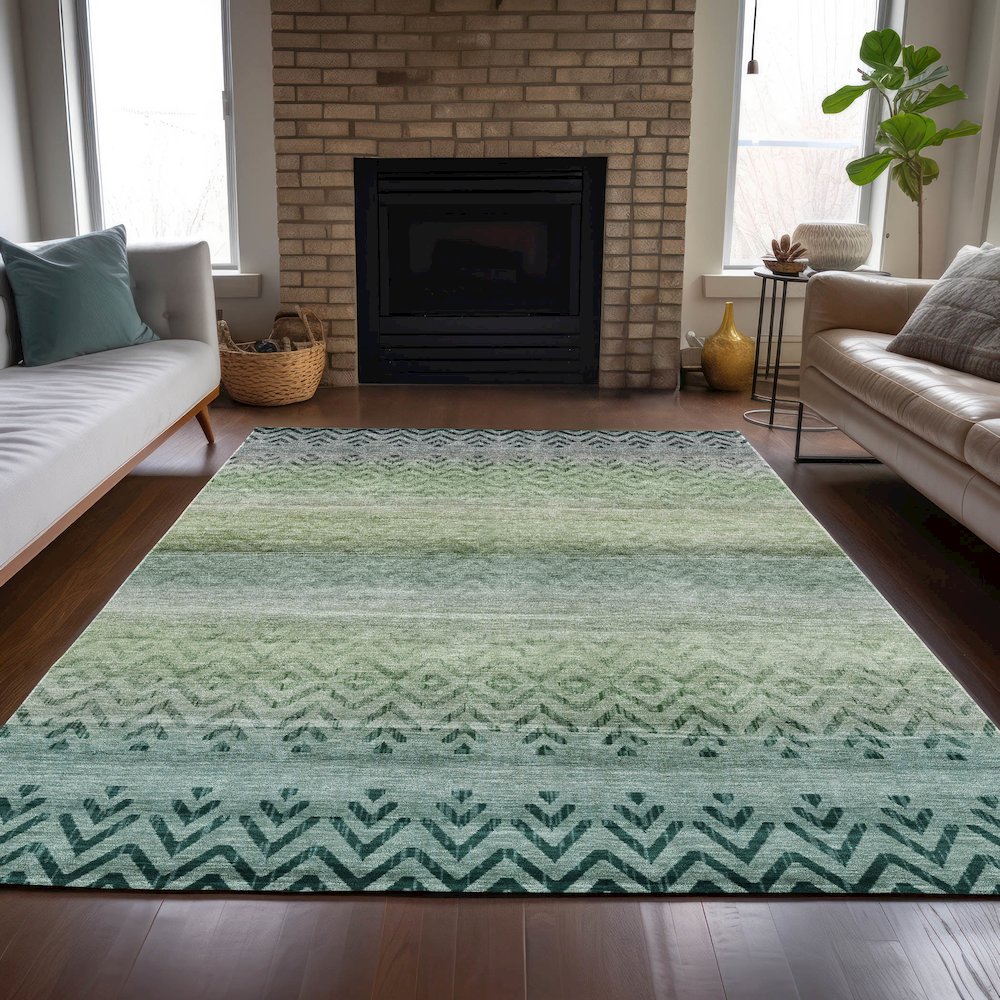 Machine Washable Indoor/Outdoor Chantille ACN2042 Teal 2'6" x 3'10" Rug. Picture 6