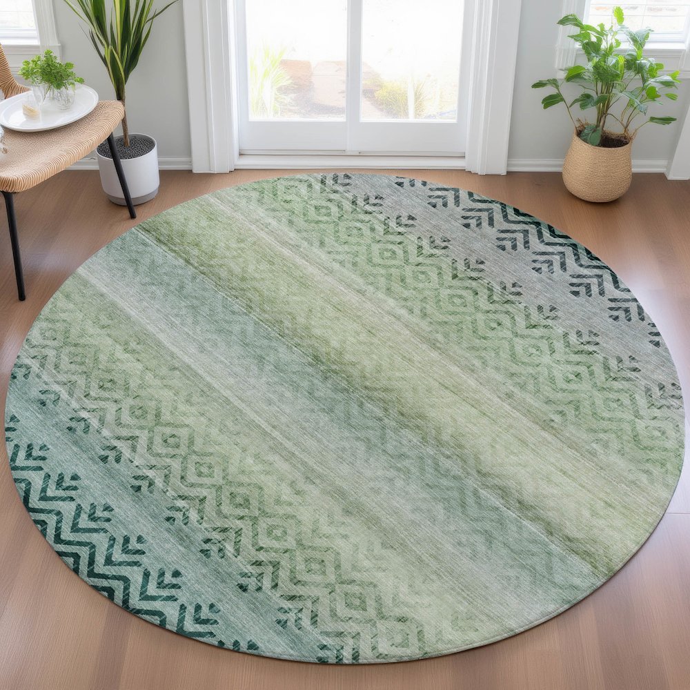 Machine Washable Indoor/Outdoor Chantille ACN2042 Teal 8' x 8' Round Rug. Picture 5