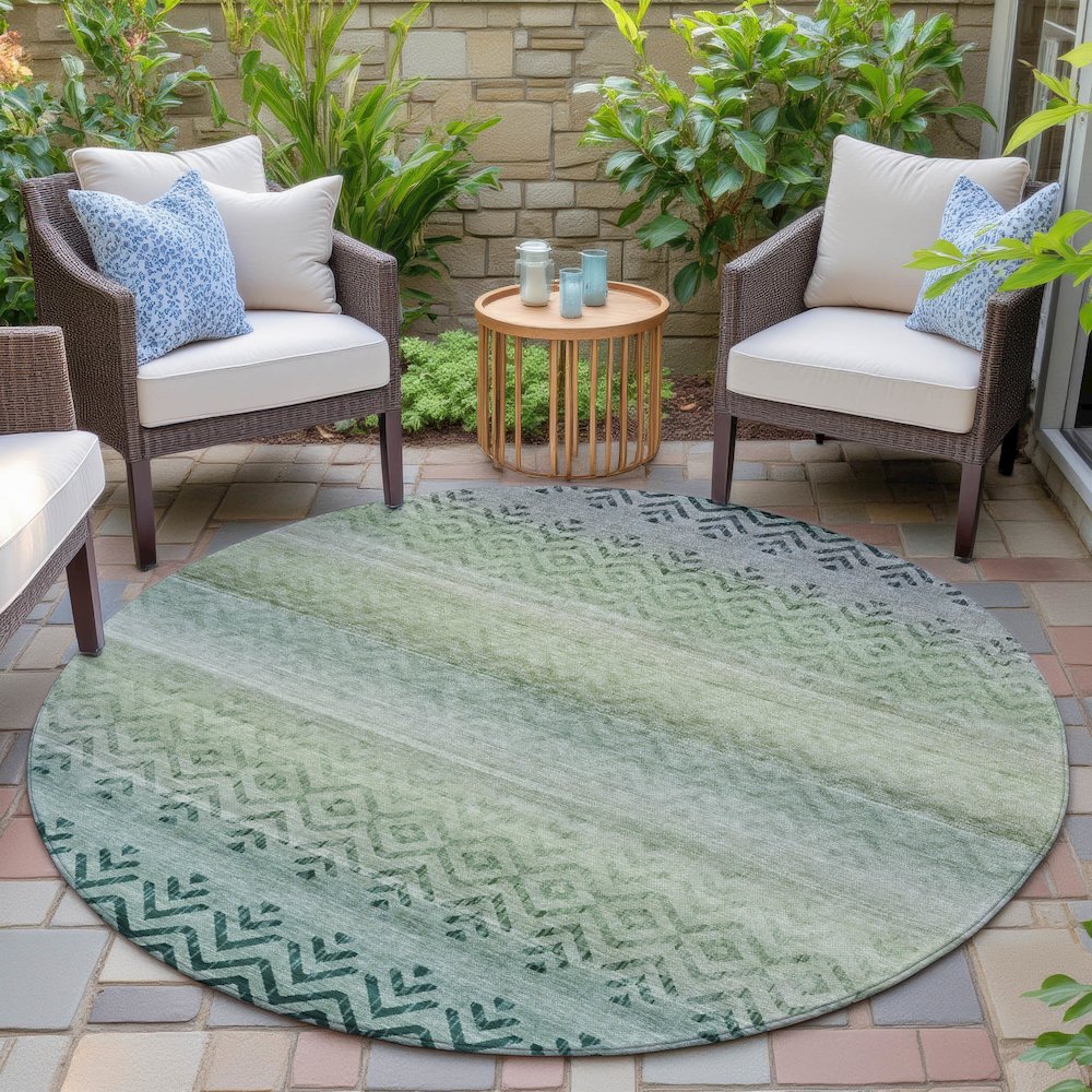 Machine Washable Indoor/Outdoor Chantille ACN2042 Teal 8' x 8' Round Rug. Picture 6