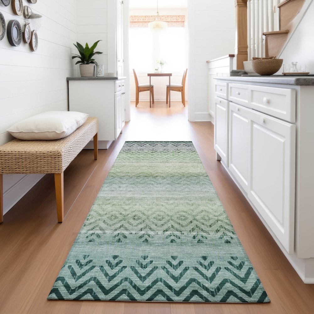 Machine Washable Indoor/Outdoor Chantille ACN2042 Teal 2'3" x 7'6" Runner Rug. Picture 5