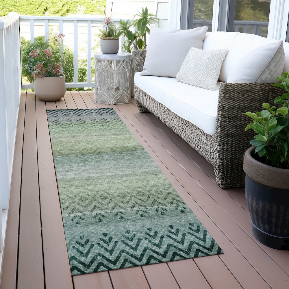 Machine Washable Indoor/Outdoor Chantille ACN2042 Teal 2'3" x 7'6" Runner Rug. Picture 6