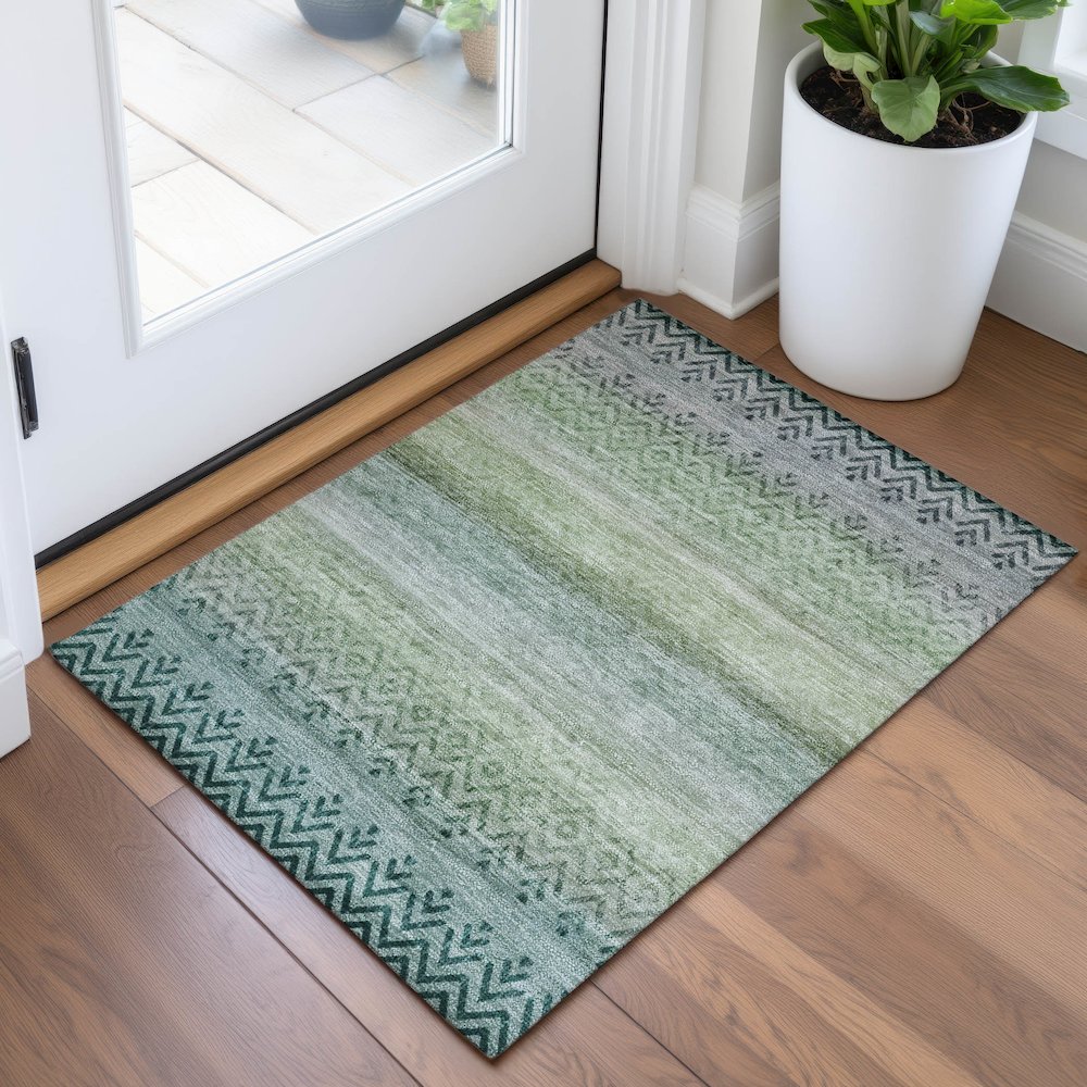 Machine Washable Indoor/Outdoor Chantille ACN2042 Teal 1'8" x 2'6" Rug. Picture 5