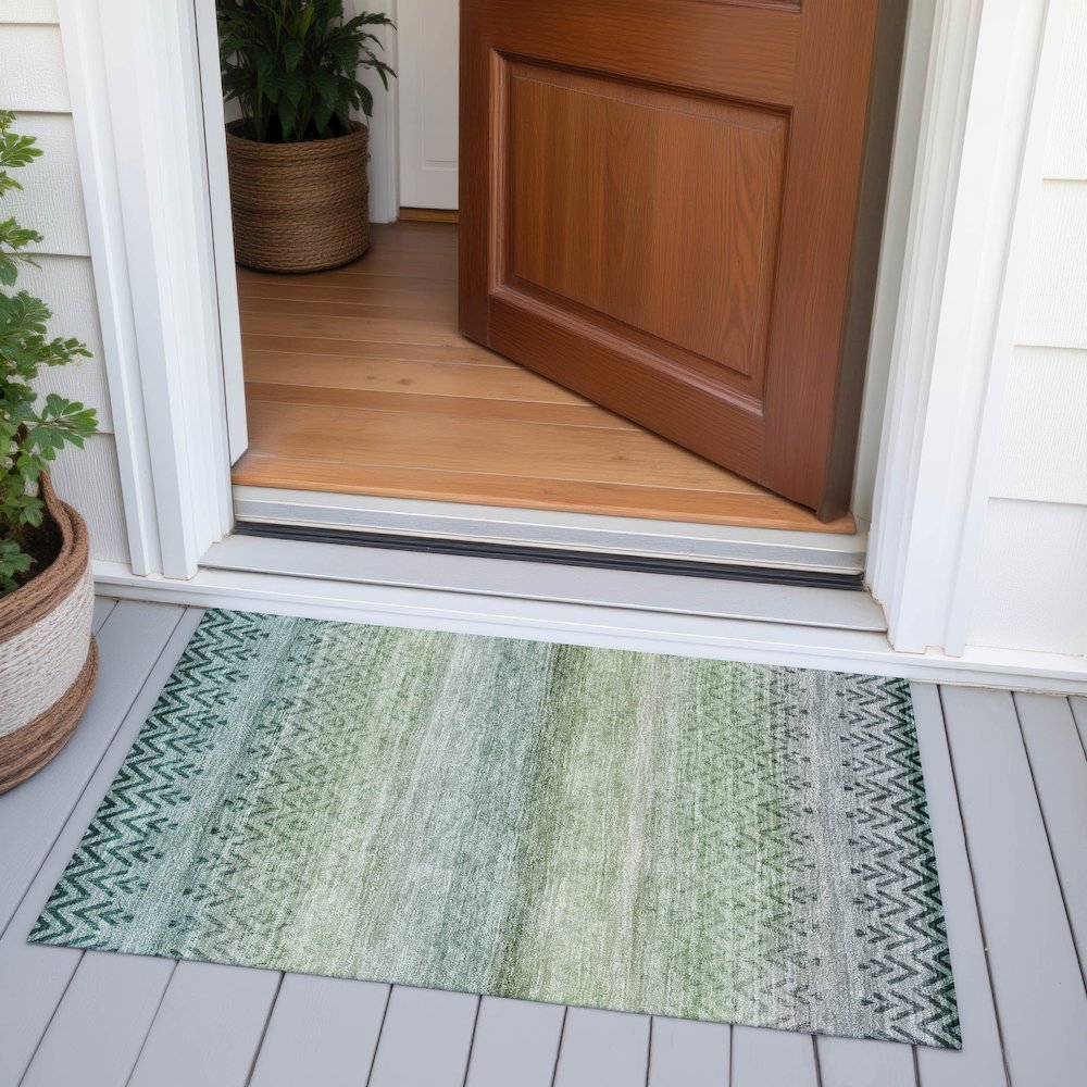 Machine Washable Indoor/Outdoor Chantille ACN2042 Teal 1'8" x 2'6" Rug. Picture 6